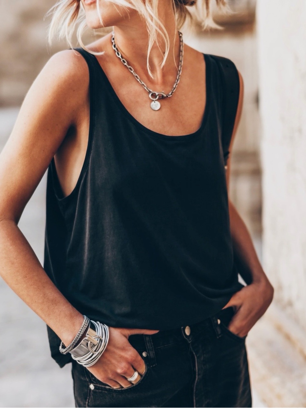 Mikuta black washed loose tank, M